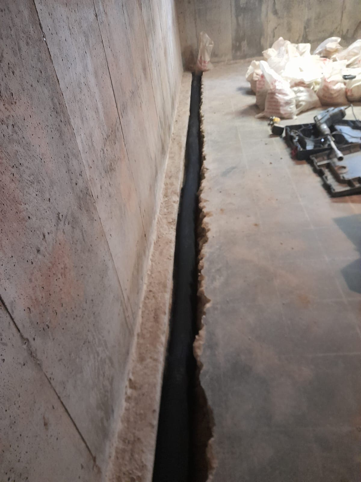 Interior perimeter drain inspection in a Barrie basement